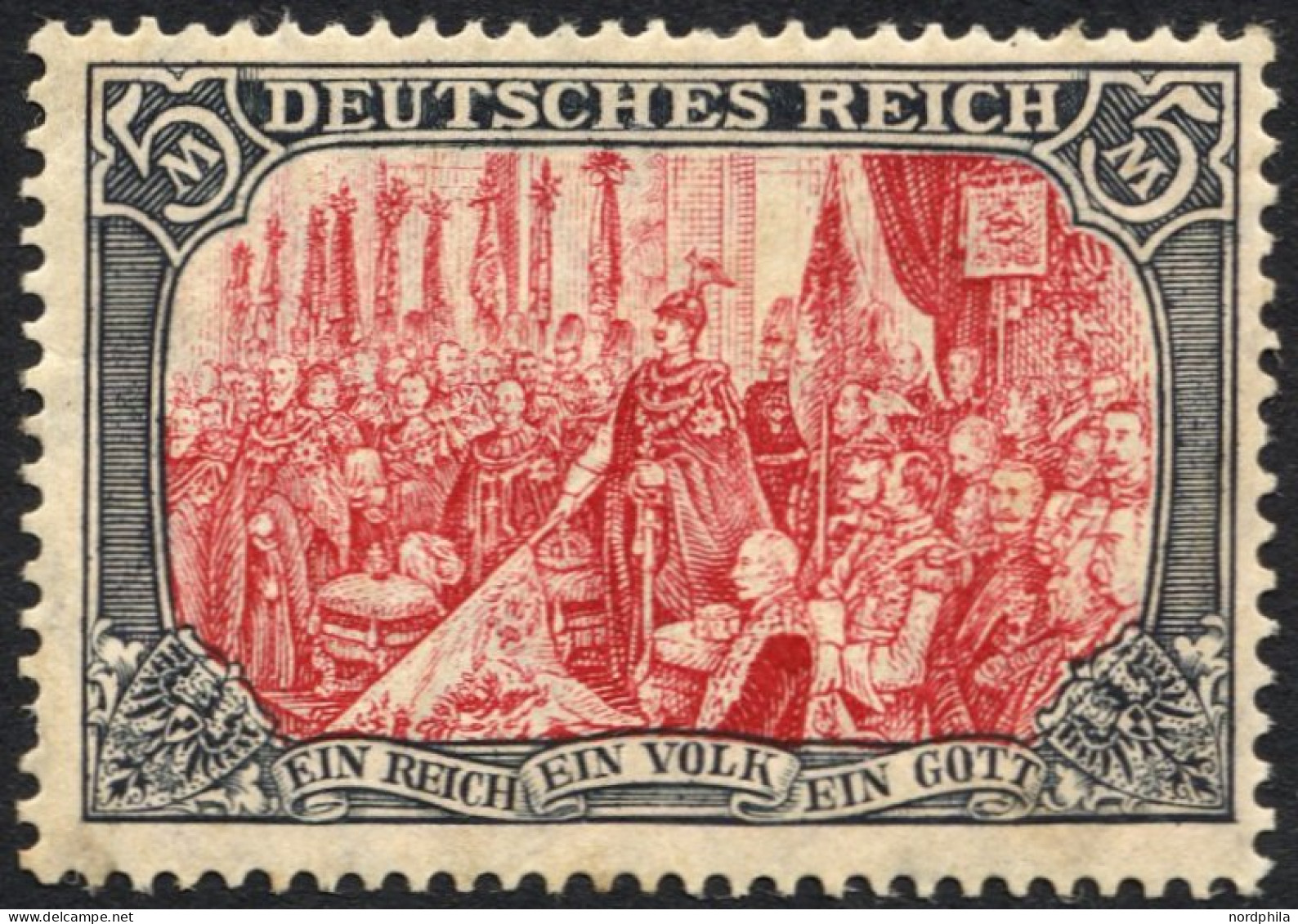 Dt. Reich 97AIM *, 1905, 5 M. Ministerdruck, Rahmen Dkl`gelbocker Quarzend, Feinst (Gummitönung Und Ein Kurzer Zahn), Fo - Unused Stamps