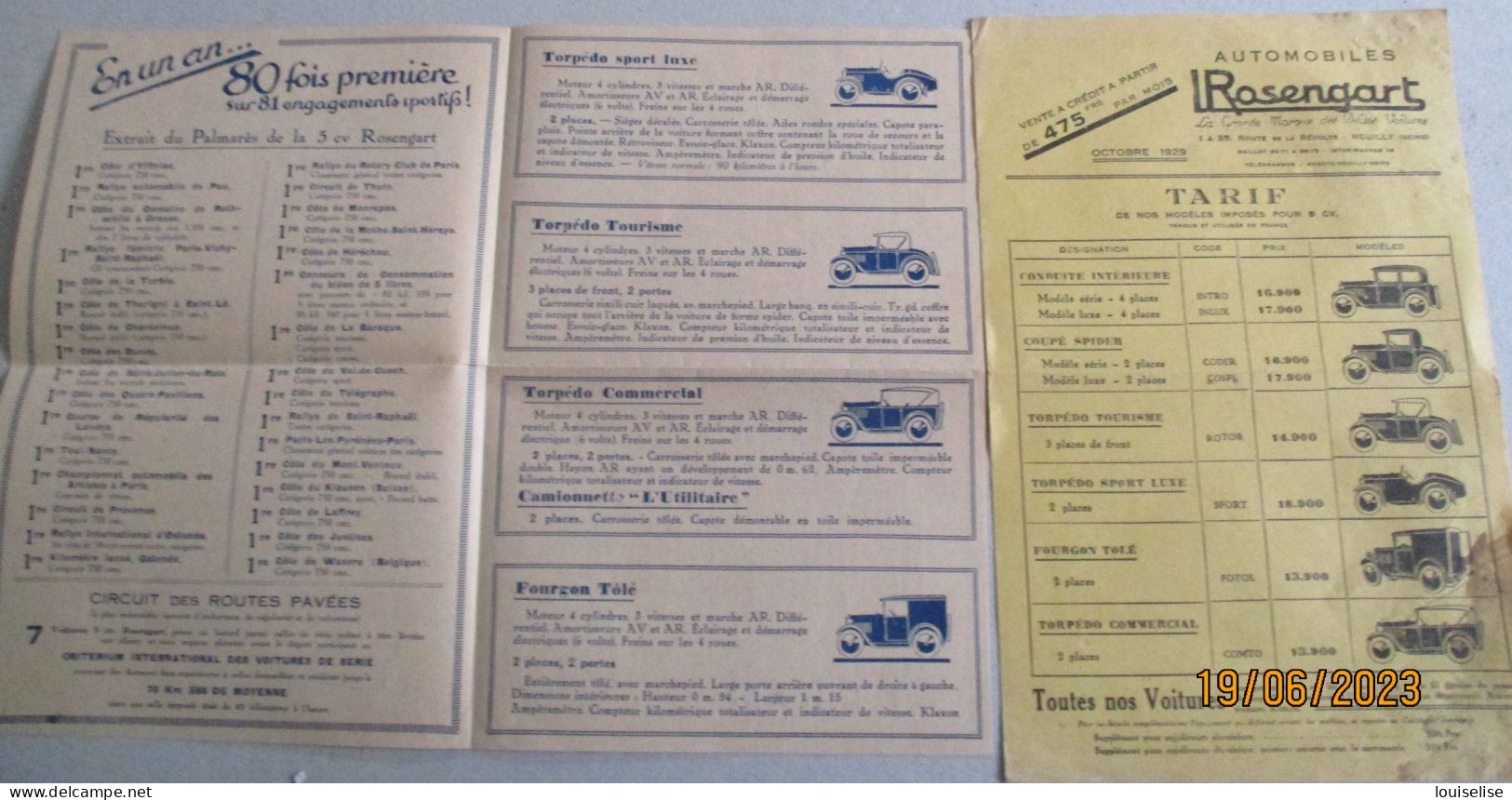 LOT 2 PUBLICITES   AUTO  ROSENGART  5 CV - Afiches