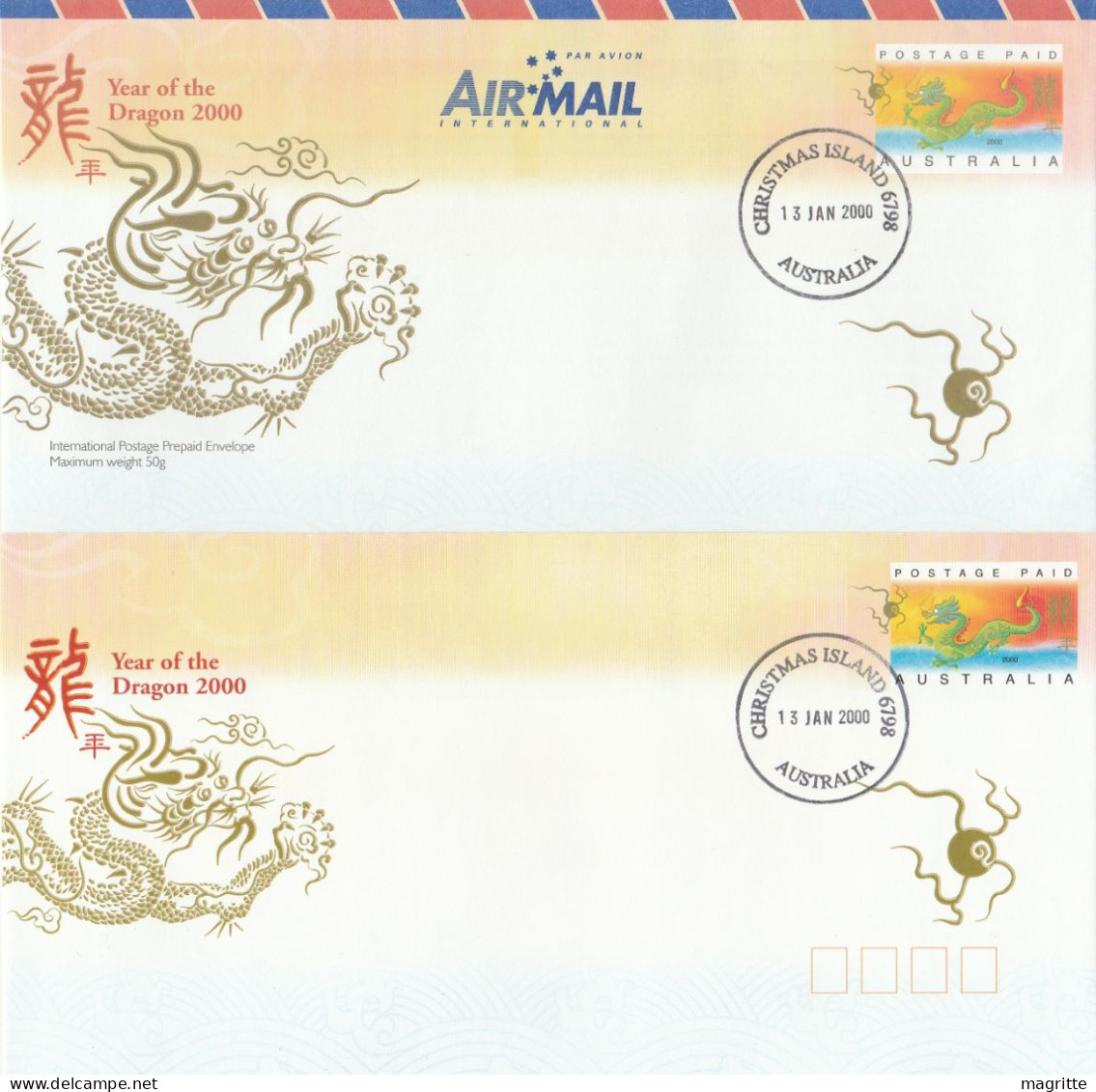 Australie Christmas Island 2000 Année Du Dragon Entier FDC 's  Australia Year Of The Rat FDC's Stationery - Chines. Neujahr