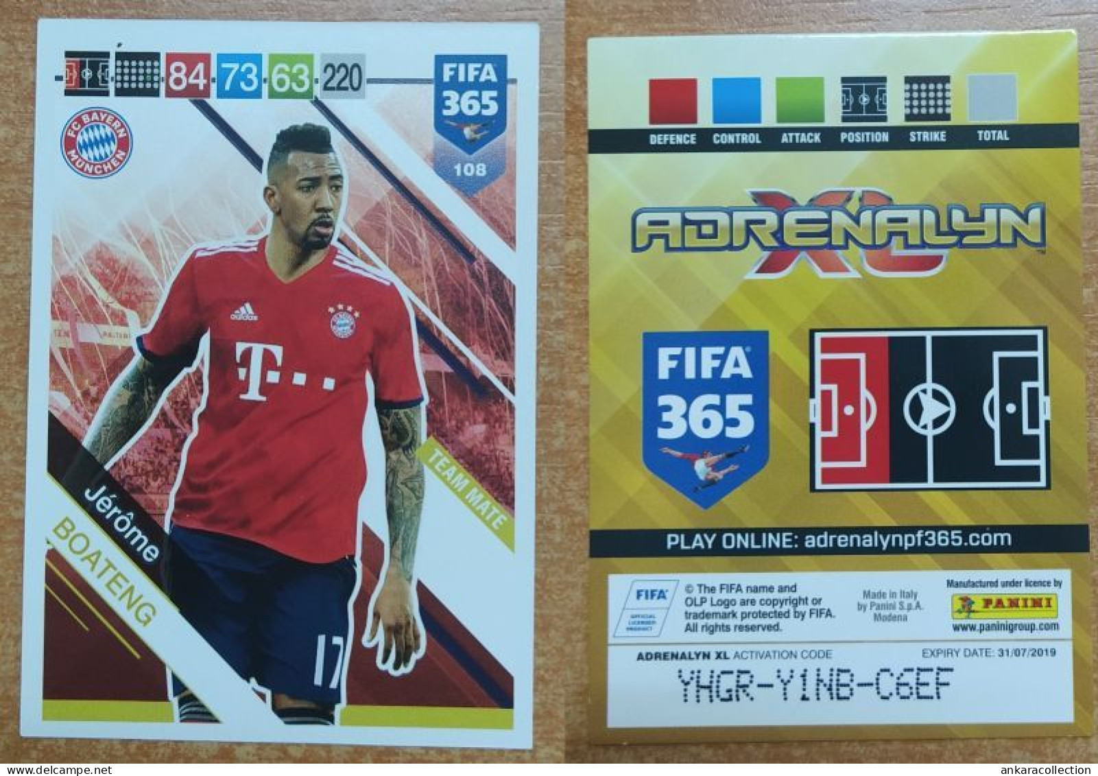 AC - 108 JEROME BOATENG  BAYERN MUNICH  PANINI FIFA 365 2019 ADRENALYN TRADING CARD - Trading-Karten