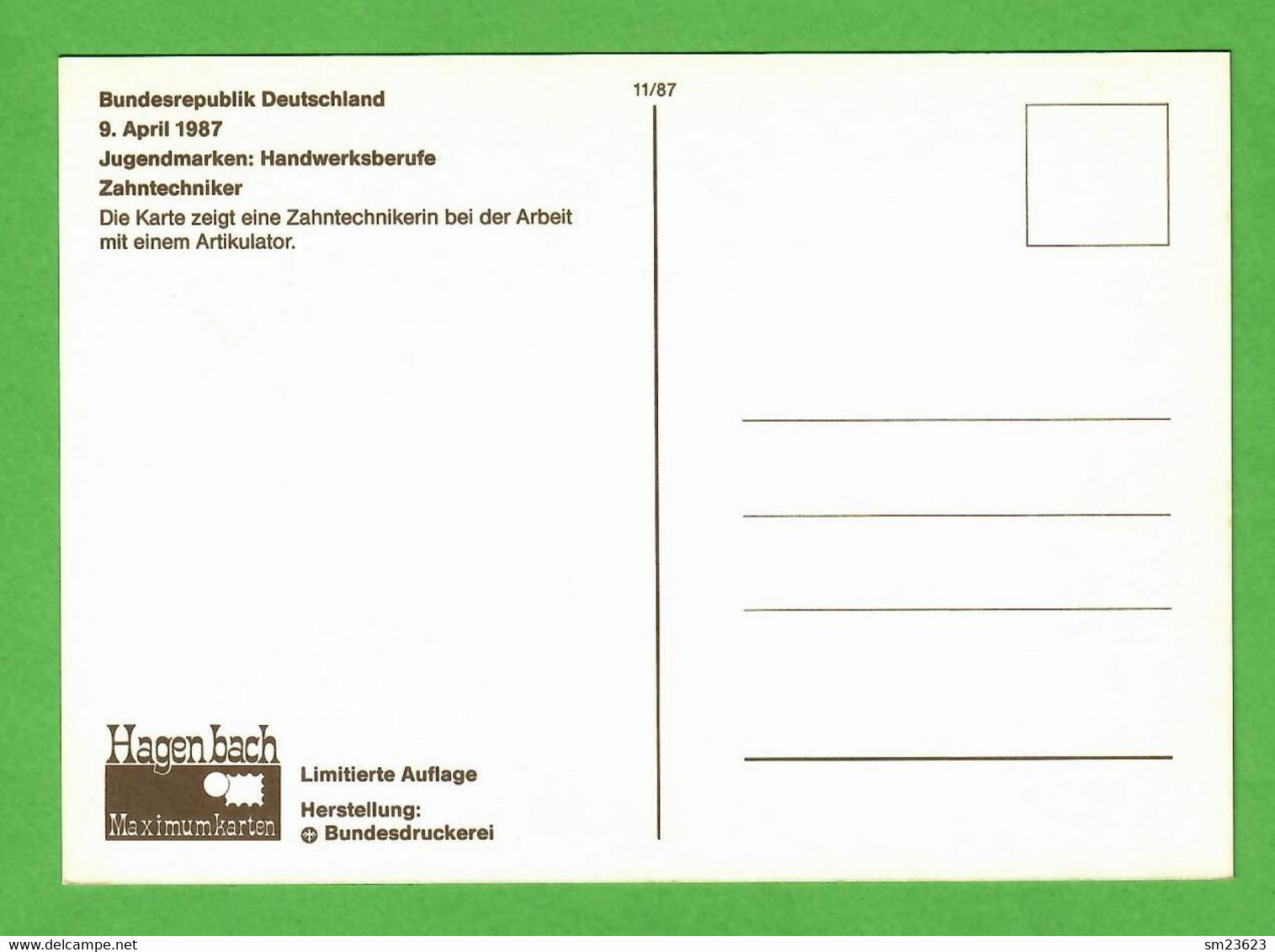 BRD 1987  Mi.Nr. 1316 , Handwerksberufe - Zahntechniker - Maximum Card - Erstausgabetag Bonn  09.04.1987 - 1981-2000