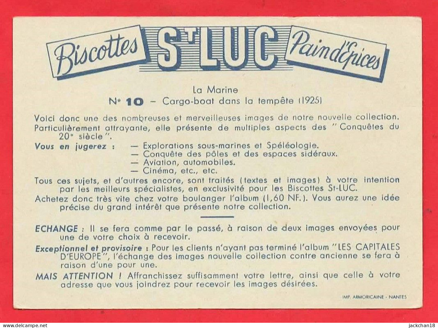 -- St LUC BISCOTTES PAIN D'EPICES / LA MARINE / CARGO-BOAT DANS LA TEMPÊTE (1925)  N° 10 -- - Sonstige & Ohne Zuordnung