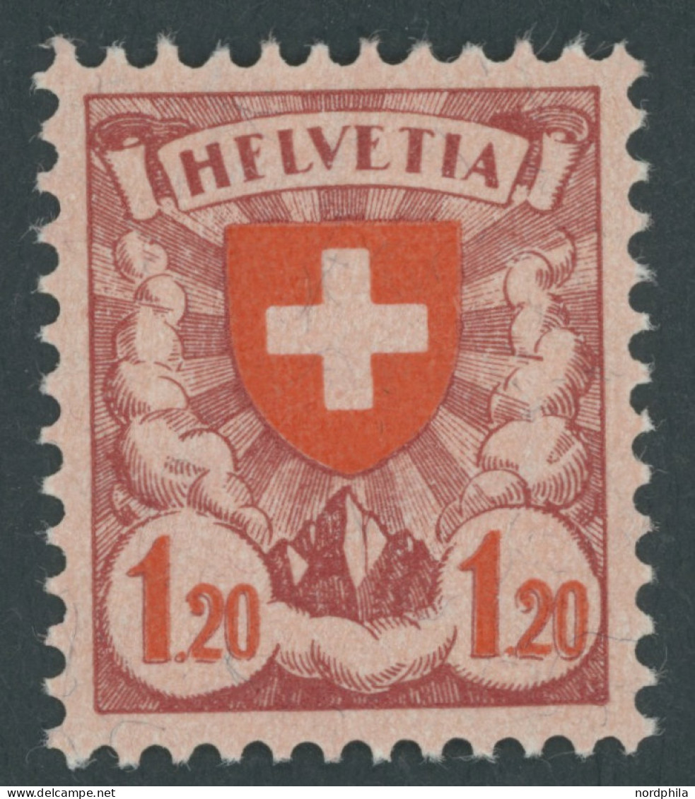 SCHWEIZ BUNDESPOST 195xI **, 1924, 1.20 Fr., Gewöhnliches Papier, Mit Abart Erstes E In Helvetia Wie F Pracht, Mi. 60.- - Autres & Non Classés