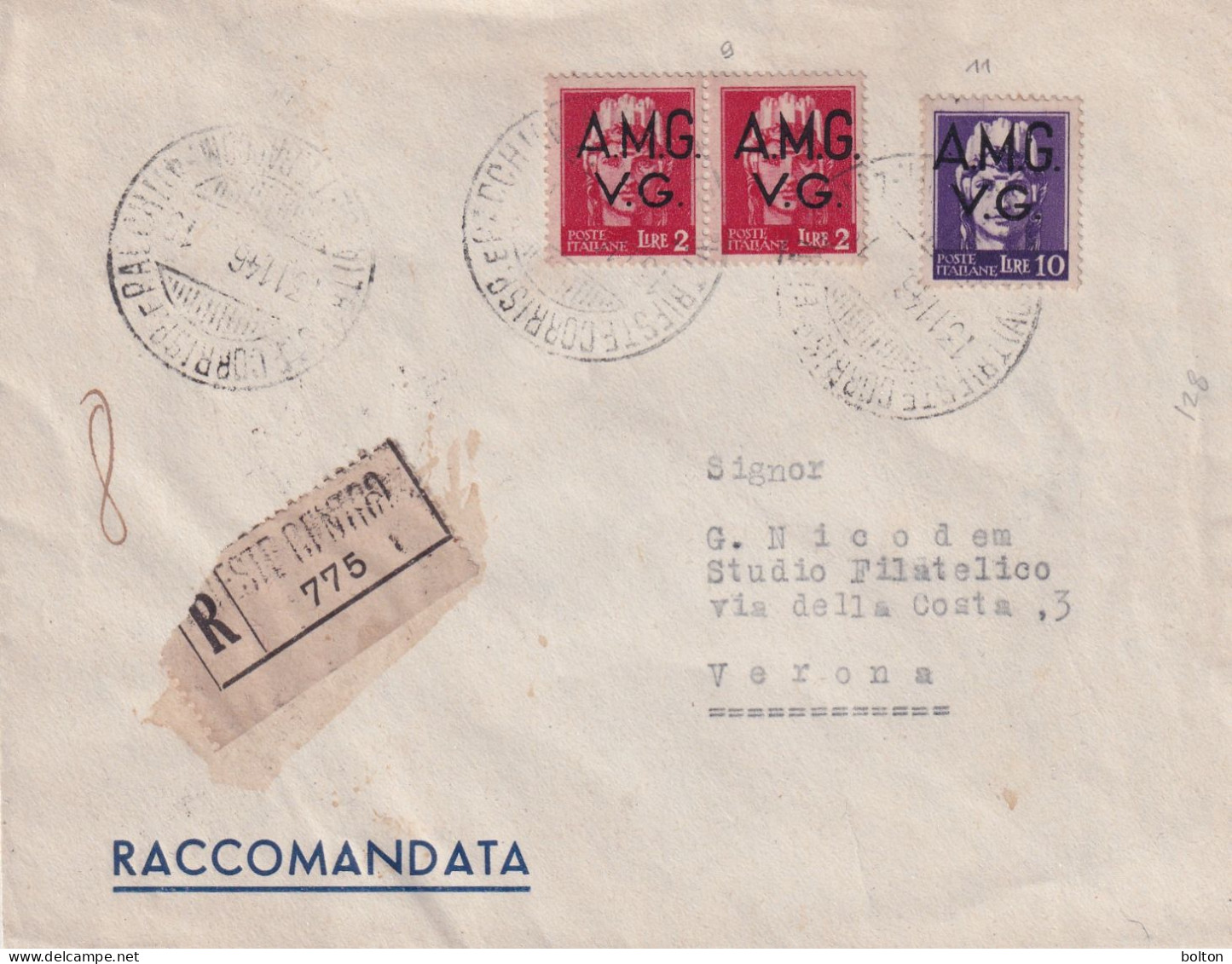 Trieste Raccomandata Con Interessante Affrancatura AMGVG  Come Da Scansione - Storia Postale