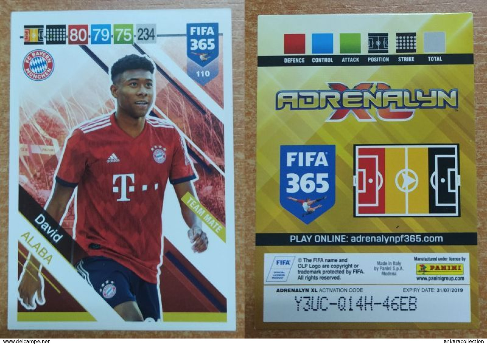 AC - 110 DAVID ALABA  BAYERN MUNICH  PANINI FIFA 365 2019 ADRENALYN TRADING CARD - Trading Cards