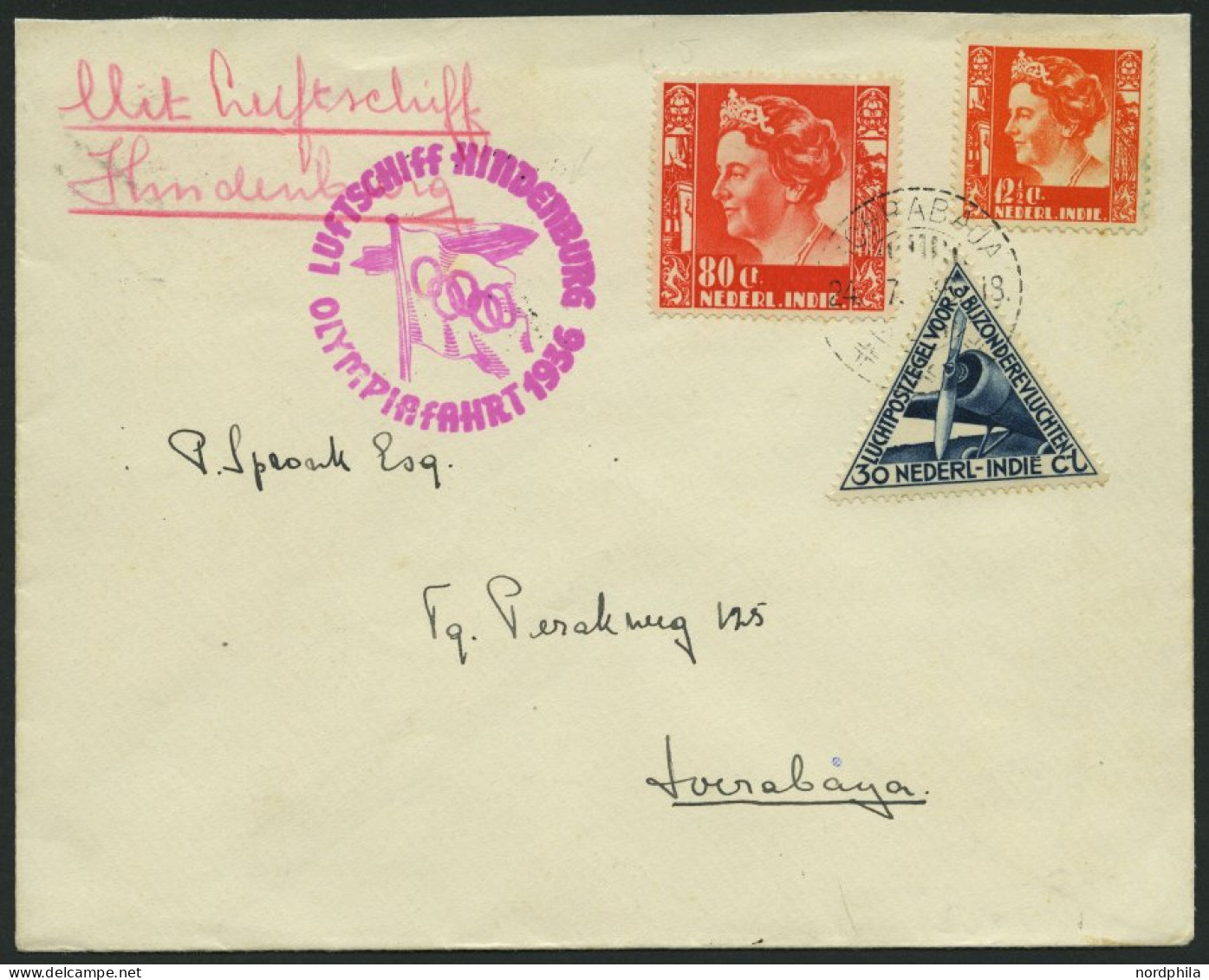 ZULEITUNGSPOST 427 BRIEF, Niederlande: 1936, Olympiafahrt, Prachtbrief - Zeppelin