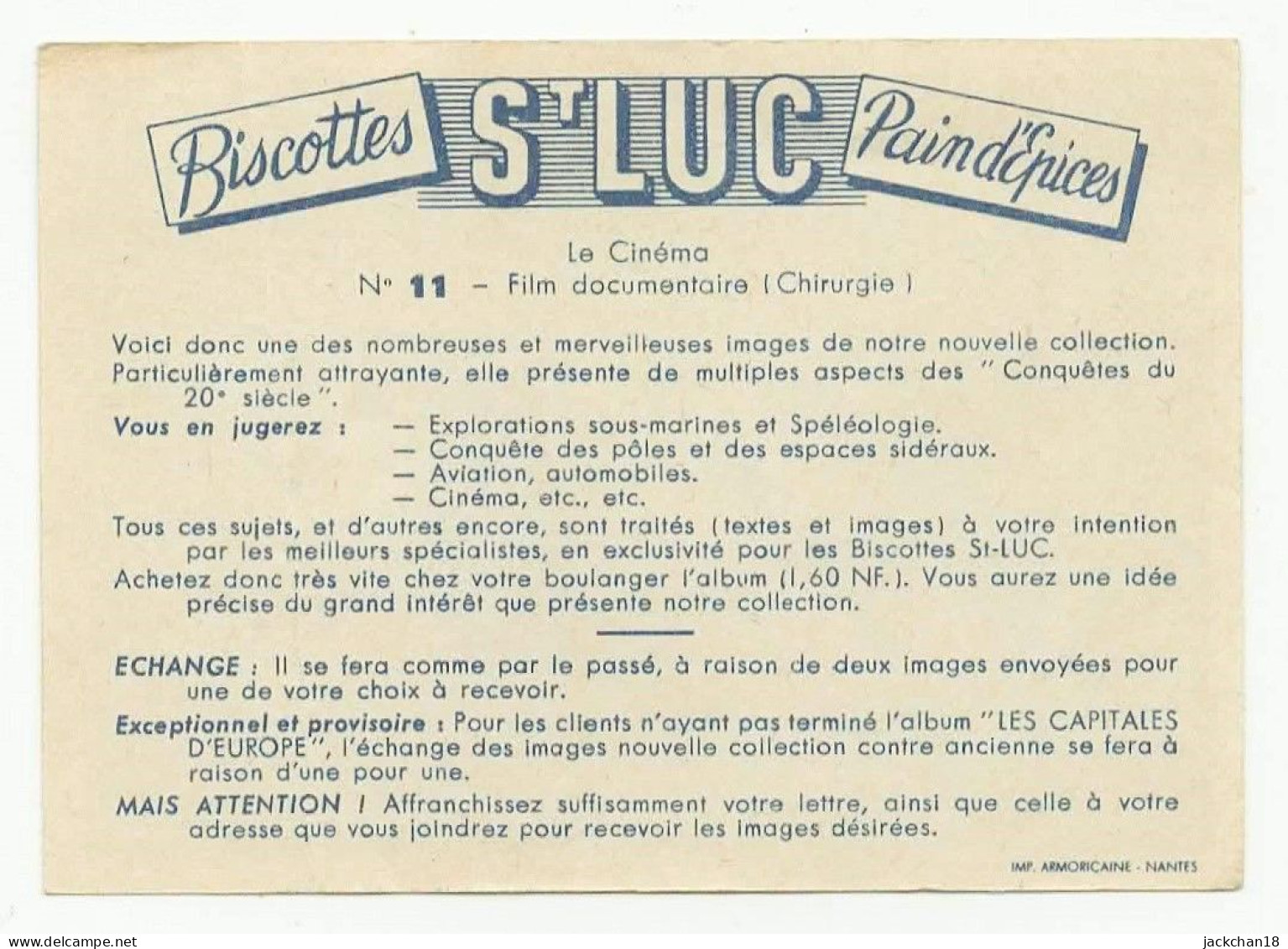 -- St LUC BISCOTTES PAIN D'EPICES / LE CINEMA / FILM DOCUMENTAIRE (Chirurgie)  N° 11 -- - Autres & Non Classés