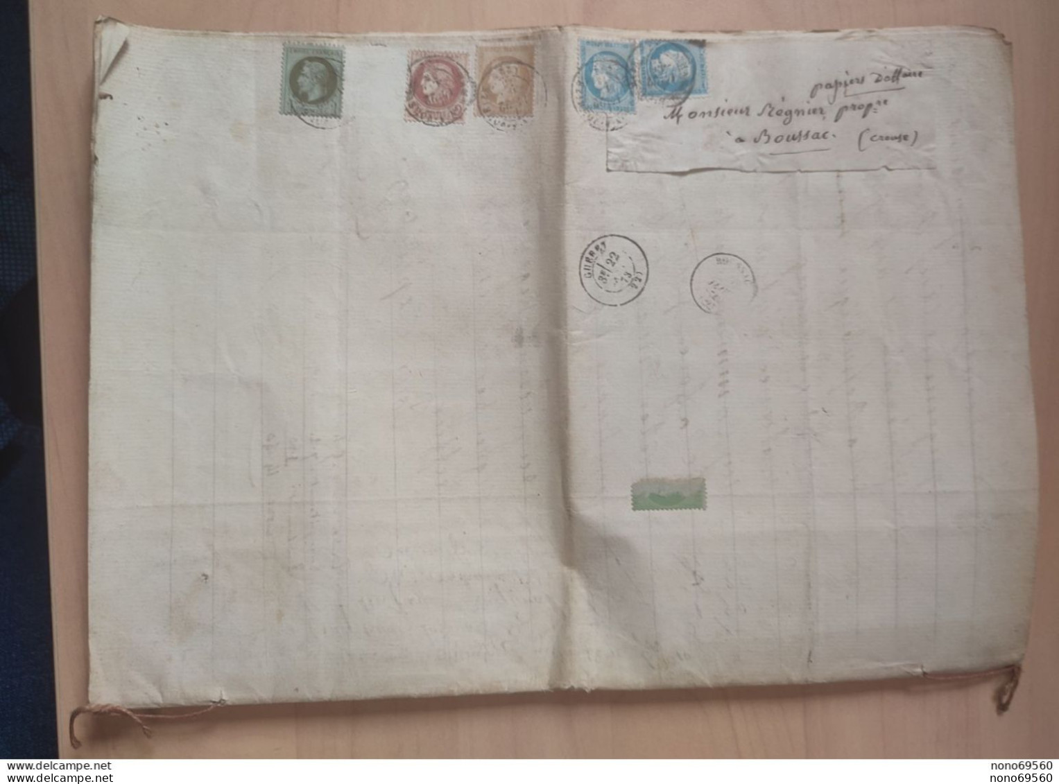 Document Republique Francais Tribunal Civil Mr Regnier BOUSSAC Creuse De 1872 Jolis Timbres - Manuskripte