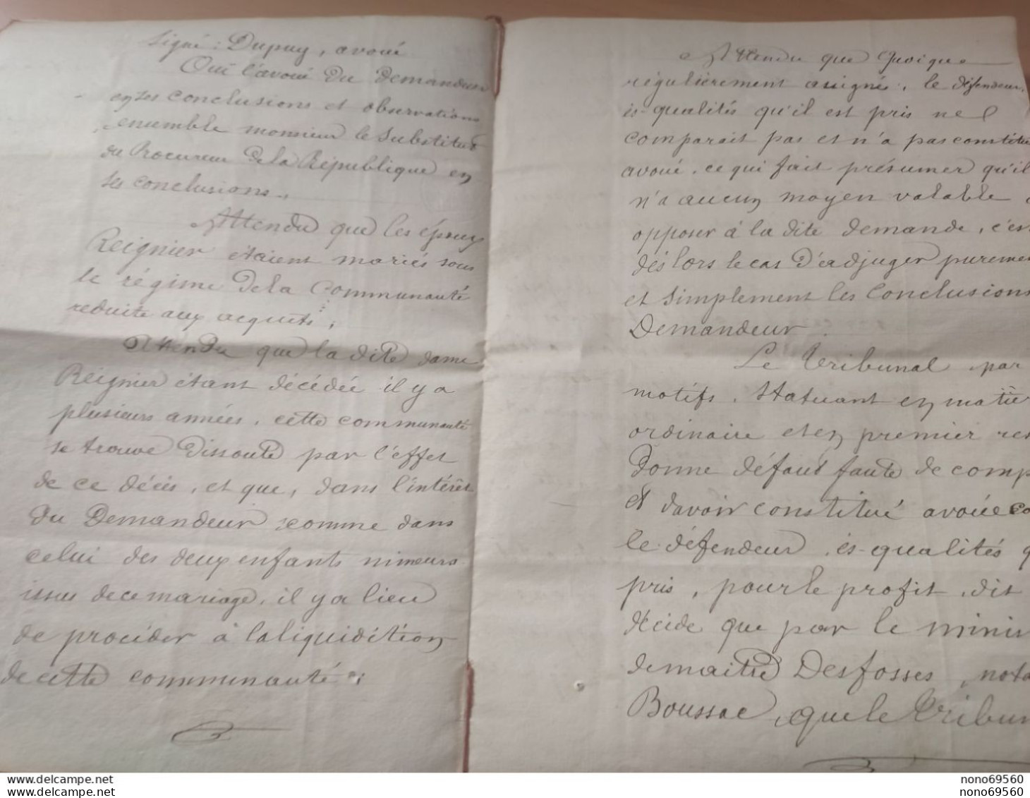 Document Republique Francais Tribunal Civil Mr Regnier BOUSSAC Creuse De 1872 Jolis Timbres - Manuskripte