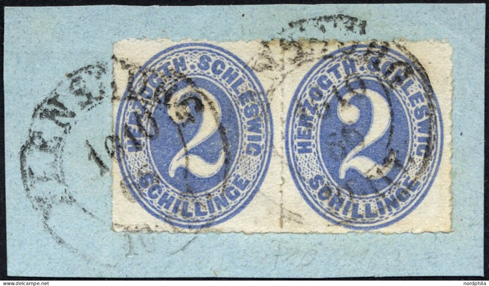 SCHLESWIG-HOLSTEIN 16 Paar BrfStk, 1865, 2 S. Grauultramarin Im Waagerechten Paar Auf Briefstück, K2 FLENSBURG, Pracht,  - Schleswig-Holstein
