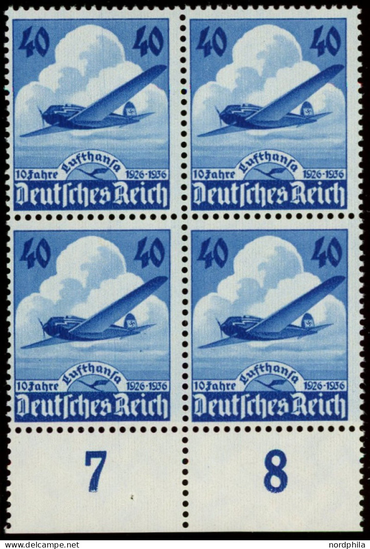 Dt. Reich 603  VB **, 1936, 40 Pf. Lufthansa Im Unterrandviererblock, Pracht, Mi. 260.- - Other & Unclassified