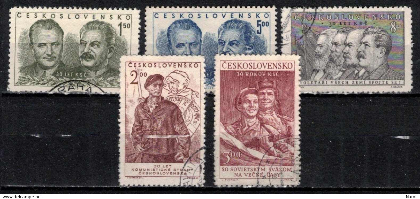 Tchécoslovaquie 1951 Mi 660-4 (Yv 573-7), Obliteré, - Gebruikt