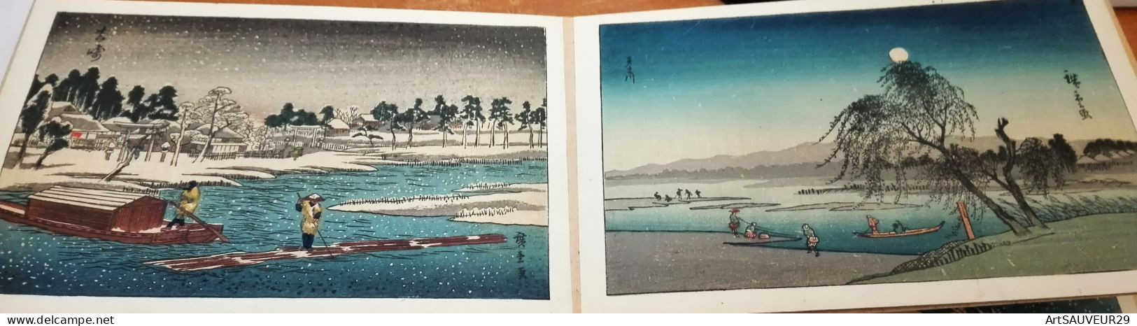 HIROSHIGE  Carnet d'estampes (15x10 cm) au nombre de 12 datées de 1857 (avant sa mort)  Tokyo Tanseido Sorow  sur suppor