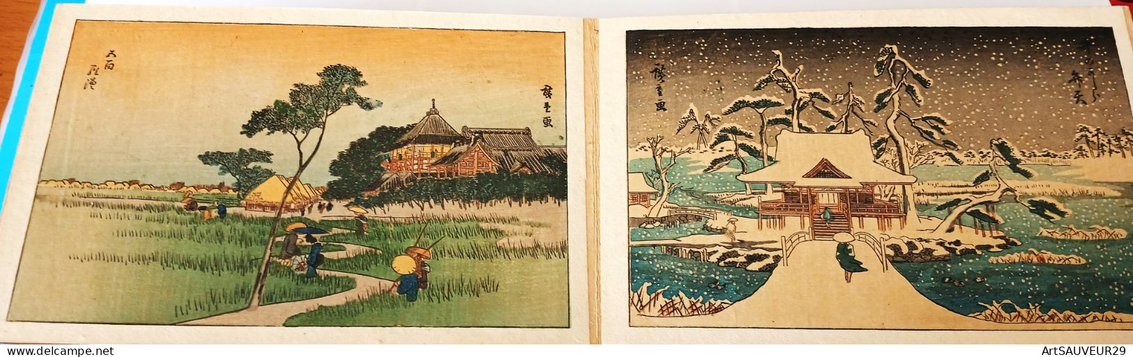 HIROSHIGE  Carnet d'estampes (15x10 cm) au nombre de 12 datées de 1857 (avant sa mort)  Tokyo Tanseido Sorow  sur suppor