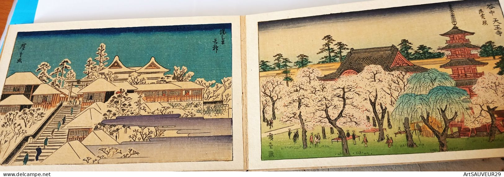 HIROSHIGE  Carnet d'estampes (15x10 cm) au nombre de 12 datées de 1857 (avant sa mort)  Tokyo Tanseido Sorow  sur suppor