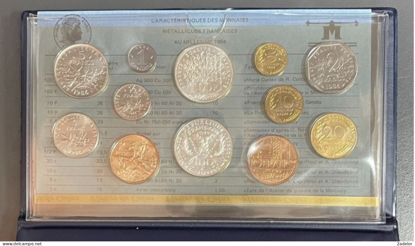 Coffret Série De Pièces Françaises Fleurs De Coins 1984, De 1 Centime à 100 Frs - Gedenkmünzen