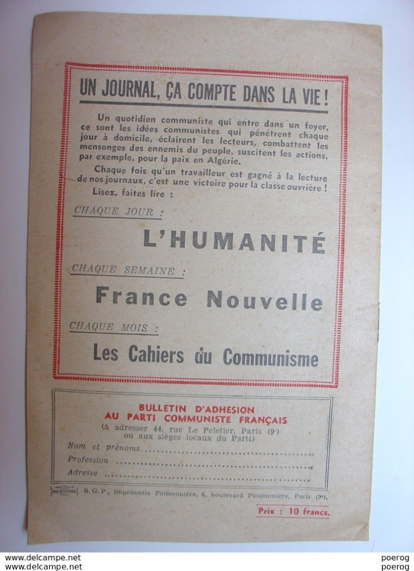 DISCOURS ETIENNE FAJON 13 AVRIL 1956 - LA LUTTE POUR LA PAIX EN ALGERIE - GUERRE D'ALGERIE - COMMUNISME COMMUNISTE PCF - Histoire