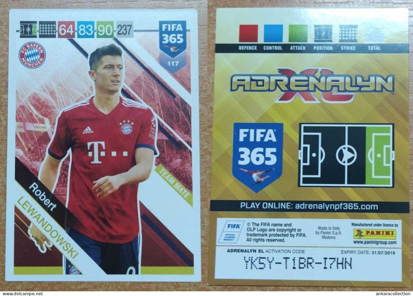AC - 117 ROBERT LEWANDOWSKI  BAYERN MUNICH  PANINI FIFA 365 2019 ADRENALYN TRADING CARD - Tarjetas