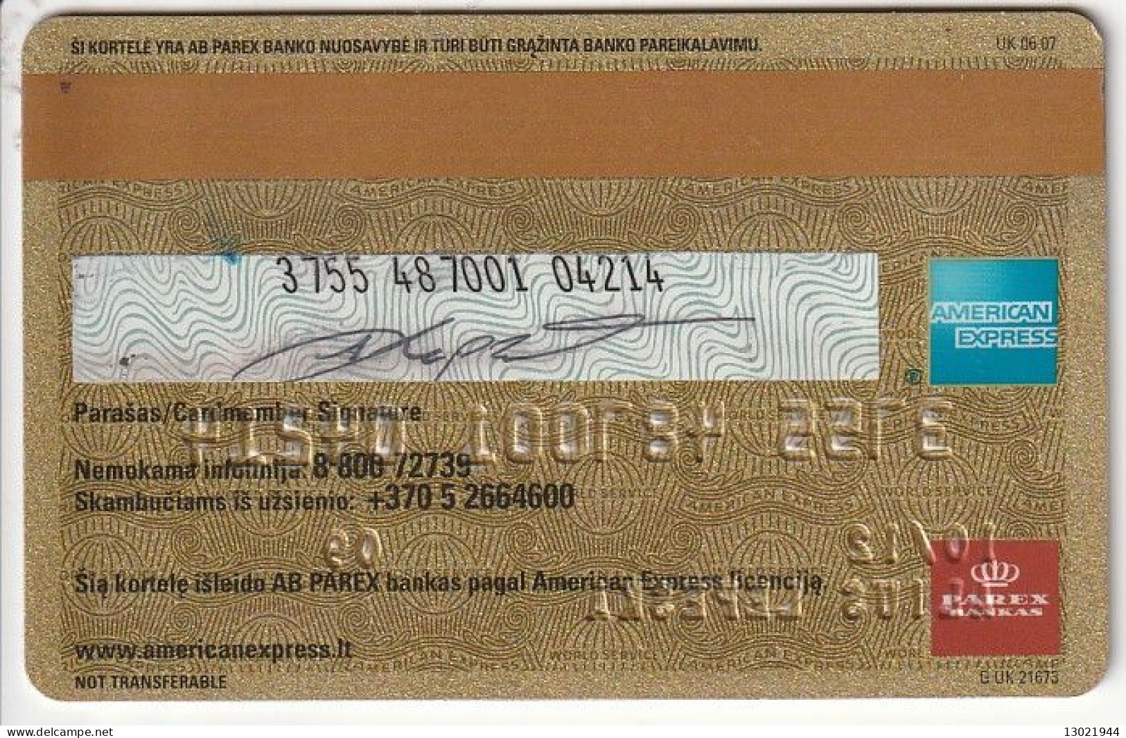 American Express Gold - Lituania  -     AB Parex Bankas  - Credit Card Gold - Cartes De Crédit (expiration Min. 10 Ans)