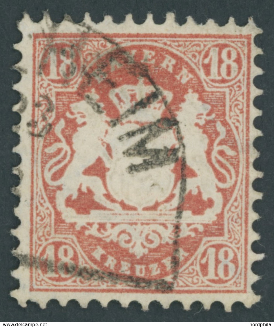 BAYERN 27Xb O, 1870, 18 Kr. Dkl`ziegelrot, Wz. Enge Rauten, Kabinett, Gepr. Brettl, Mi. (240.-) - Used