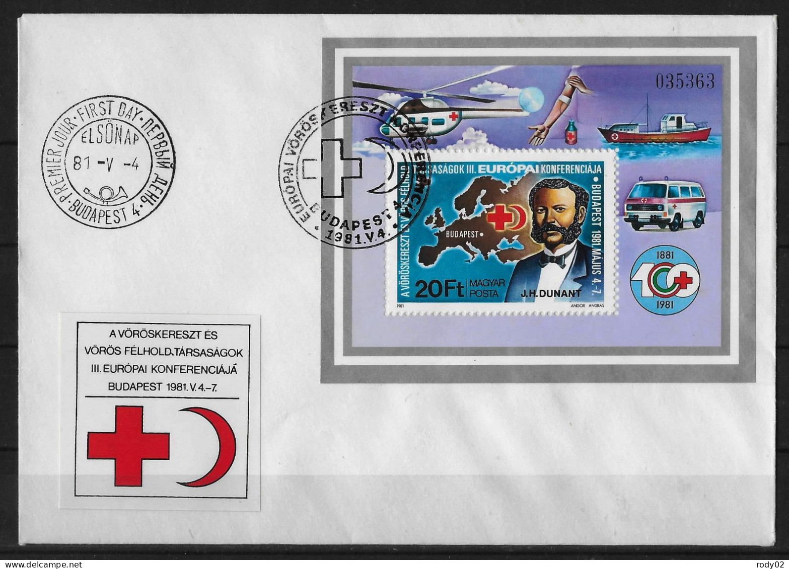 HONGRIE - J.H. DUNANT - ENVELOPPE 1ER JOUR - BF 153 - Red Cross