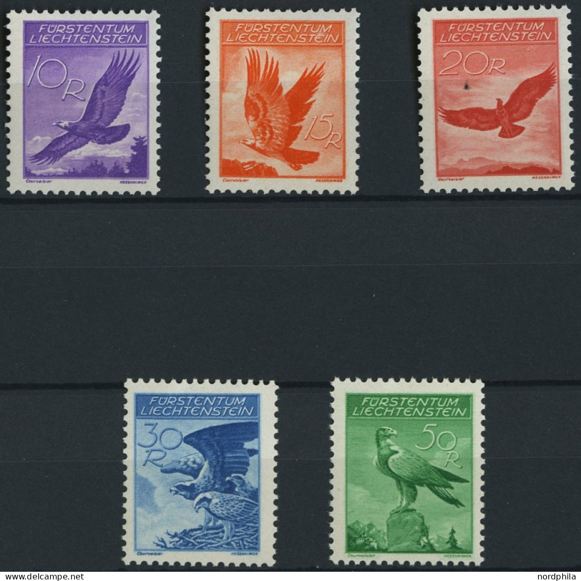 LIECHTENSTEIN 143-47x *, 1934/5, Adler, Glatter Gummi, Falzrest, Prachtsatz - Autres & Non Classés