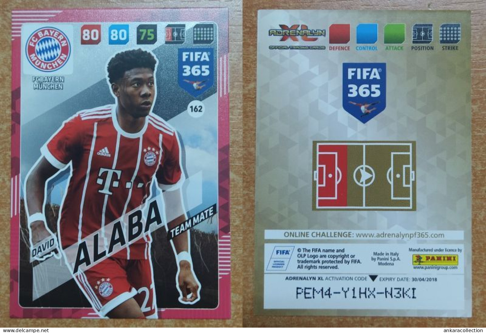 AC - 162 DAVID ALABA  BAYERN MUNICH  PANINI FIFA 365 2018 ADRENALYN TRADING CARD - Trading-Karten