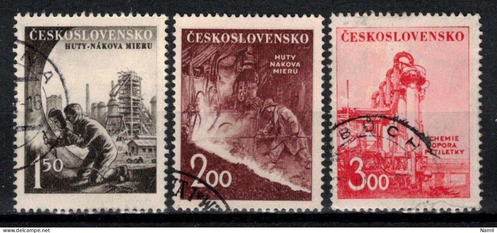 Tchécoslovaquie 1952 Mi 709-11 (Yv 618-20), Obliteré, - Usados