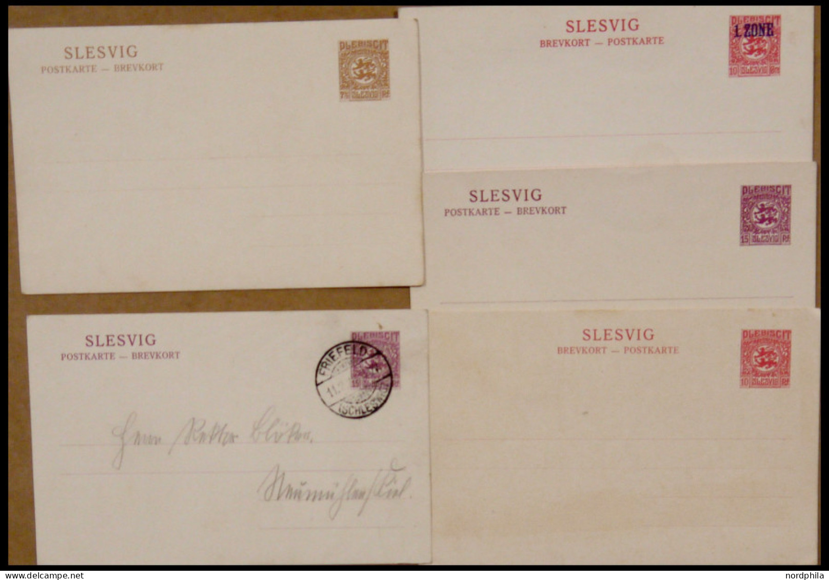 SCHLESWIG P 3 BRIEF, 1920, 15 Pf. Lila Mit Seltenem Stempel FRIEFELD, Dazu 4 Ungebrauchte Ganzsachenkarten P 1-3 Und P 5 - Other & Unclassified