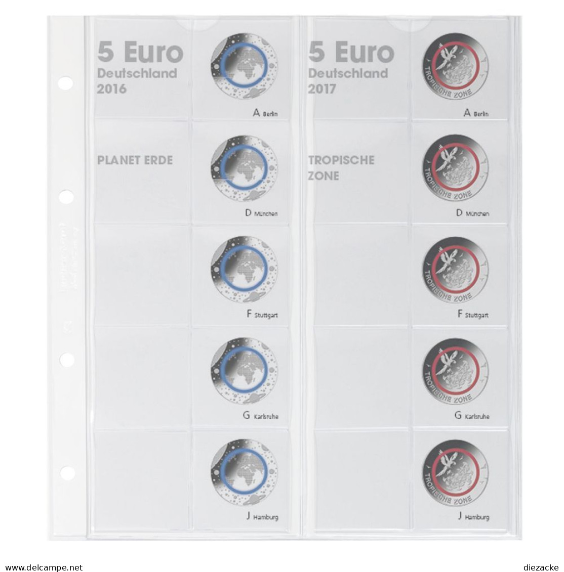 Lindner Vordruckblatt Karat Für 5 Euro-Münzen Polymerring 1119-1 Neu - Materiale