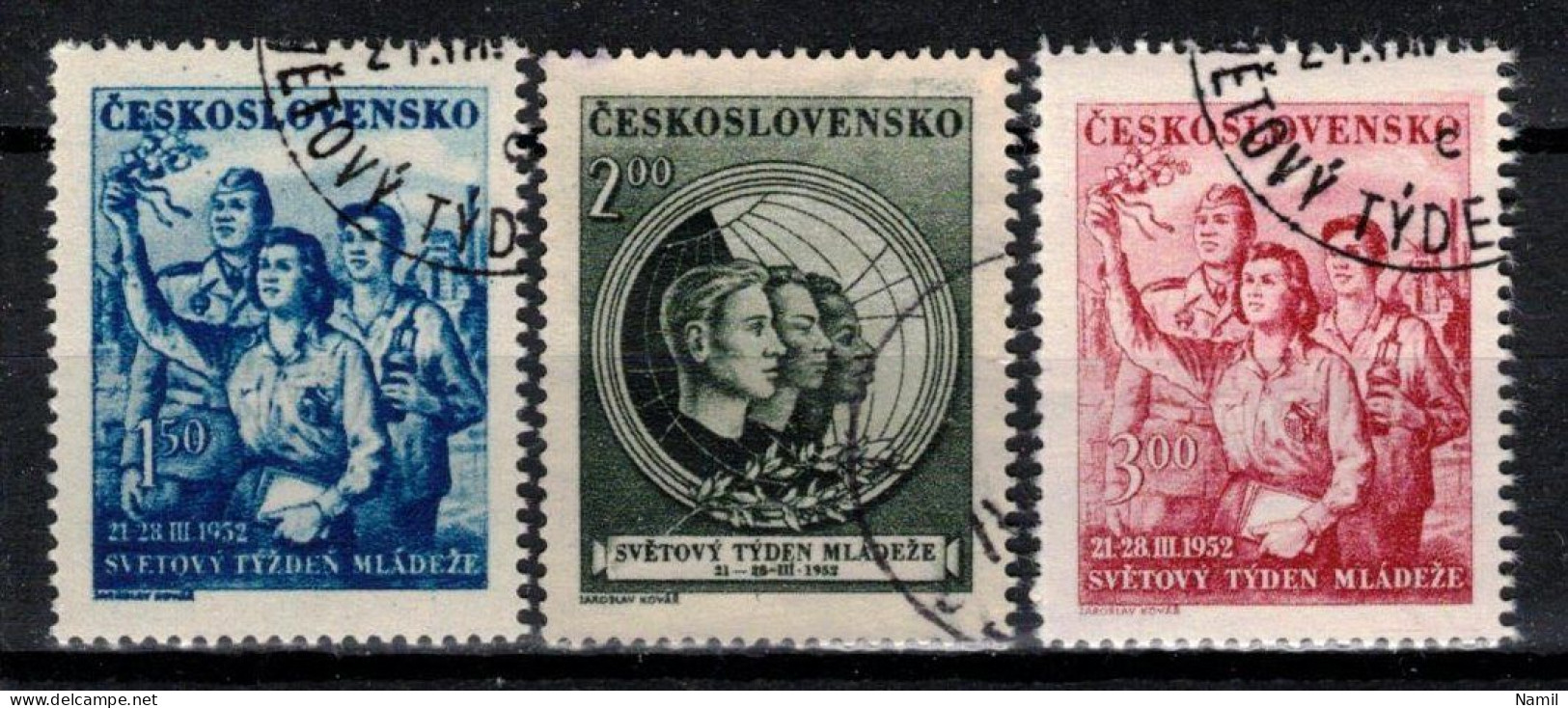 Tchécoslovaquie 1952 Mi 712-4 (Yv 624-6), Obliteré, - Gebraucht