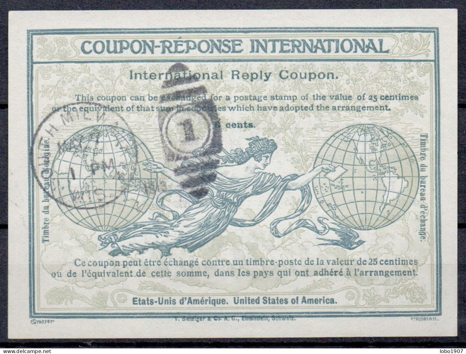 ETATS UNIS USA 1913  Ro2  6 Cents  Int. Reply Coupon Reponse Antwortschein IRC IAS Cupon Respuesta  SOUTH MILWAUKEE WIS. - Other & Unclassified