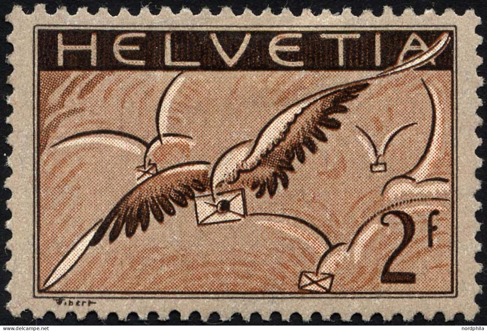 SCHWEIZ BUNDESPOST 245x *, 1930, 2 Fr. Brieftaube, Gewöhnliches Papier, Falzreste, üblich Gezähnt Pracht - Unused Stamps