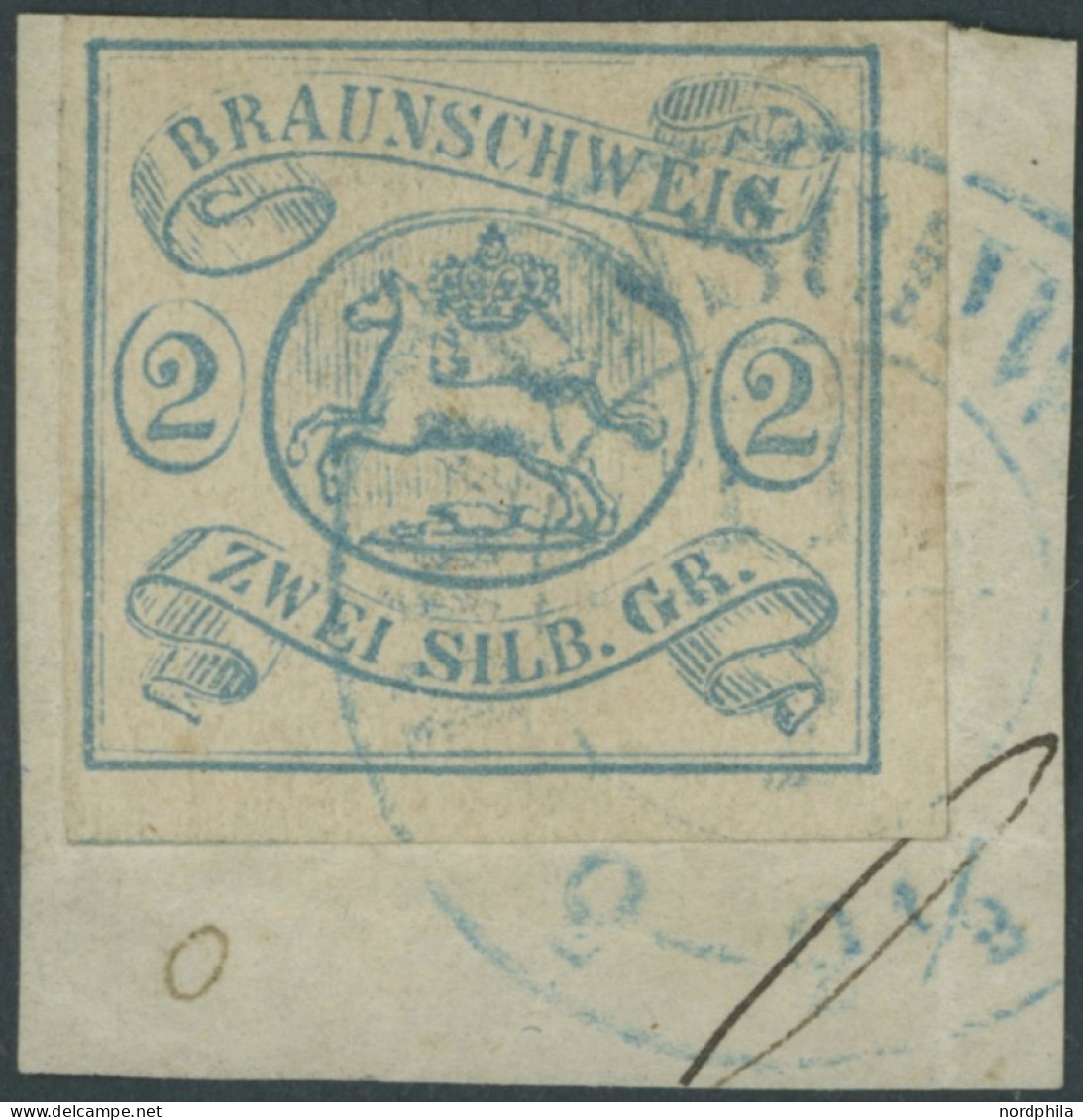 BRAUNSCHWEIG 2 BrfStk, 1852, 2 Sgr. Lebhaftpreußischblau Auf Briefstück, Blauer K2, Gepr. Brettl, Mi. 350.- - Brunswick