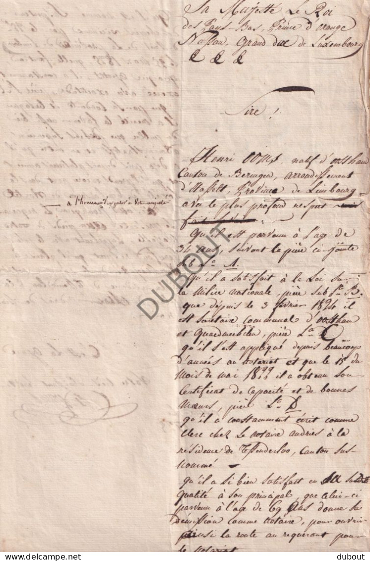 Tessenderlo/Oostham - Brief Notaris Henri Ooms Gericht Aan De Koning 1828 (V3064) - Manuscrits