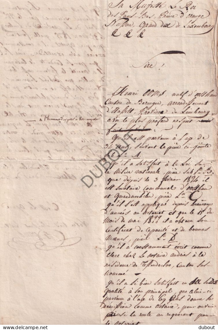 Tessenderlo/Oostham - Brief Notaris Henri Ooms Gericht Aan De Koning 1828 (V3064) - Manuscripts