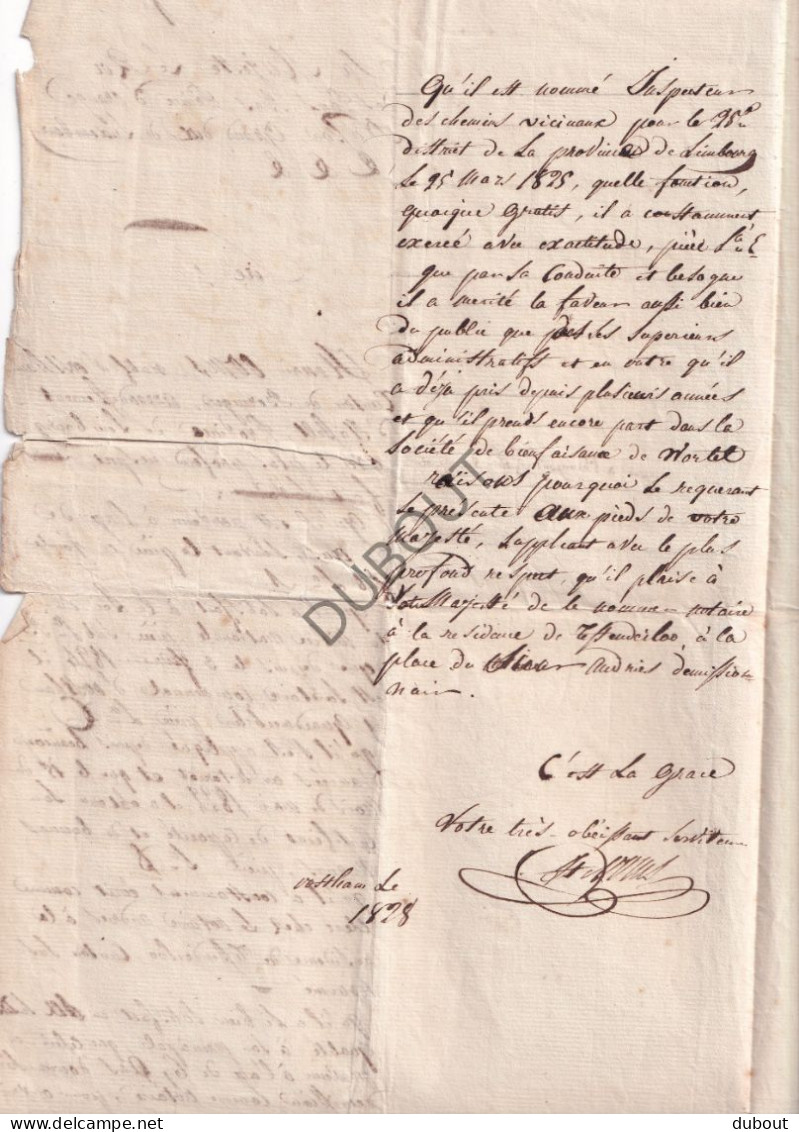 Tessenderlo/Oostham - Brief Notaris Henri Ooms Gericht Aan De Koning 1828 (V3064) - Manoscritti