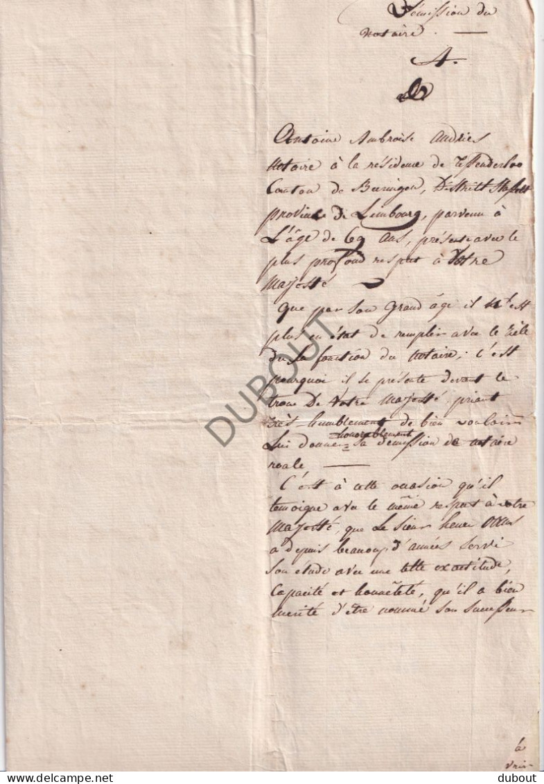 Tessenderlo/Oostham - Brief Notaris Henri Ooms Gericht Aan De Koning 1828 (V3064) - Manuscritos