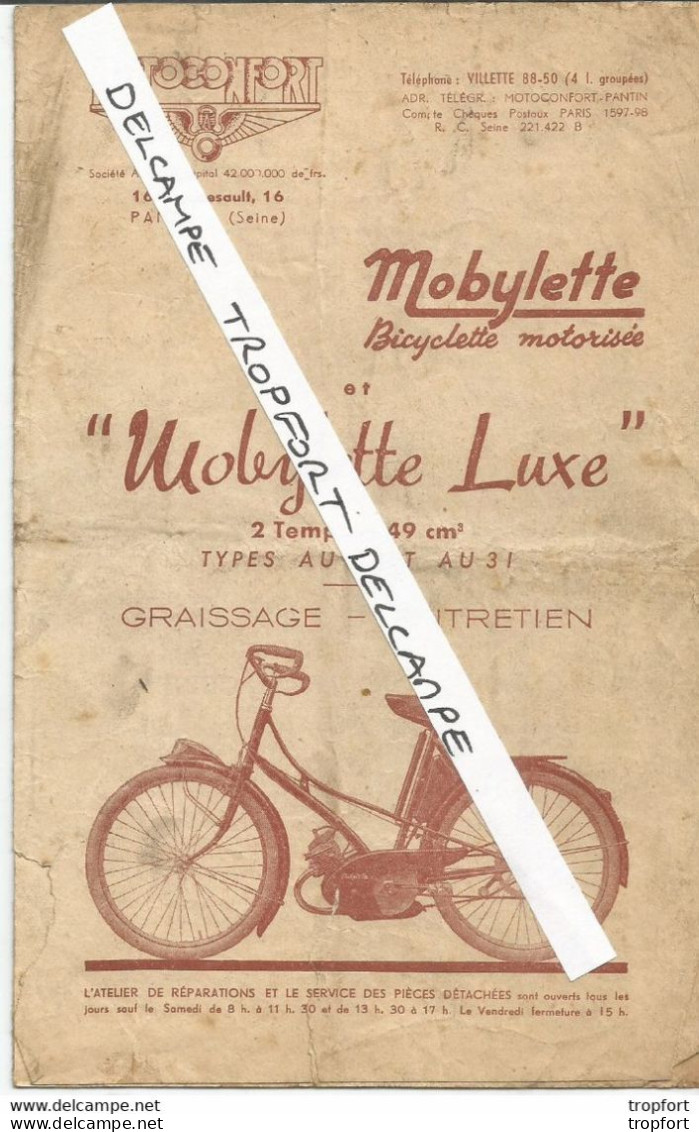 PZ / Livret Originale 1952 Motoconfort Mobylette Bicyclette MOTORISEE Luxe ENTRETIEN GRAISSAGE 8 Pages - Reclame