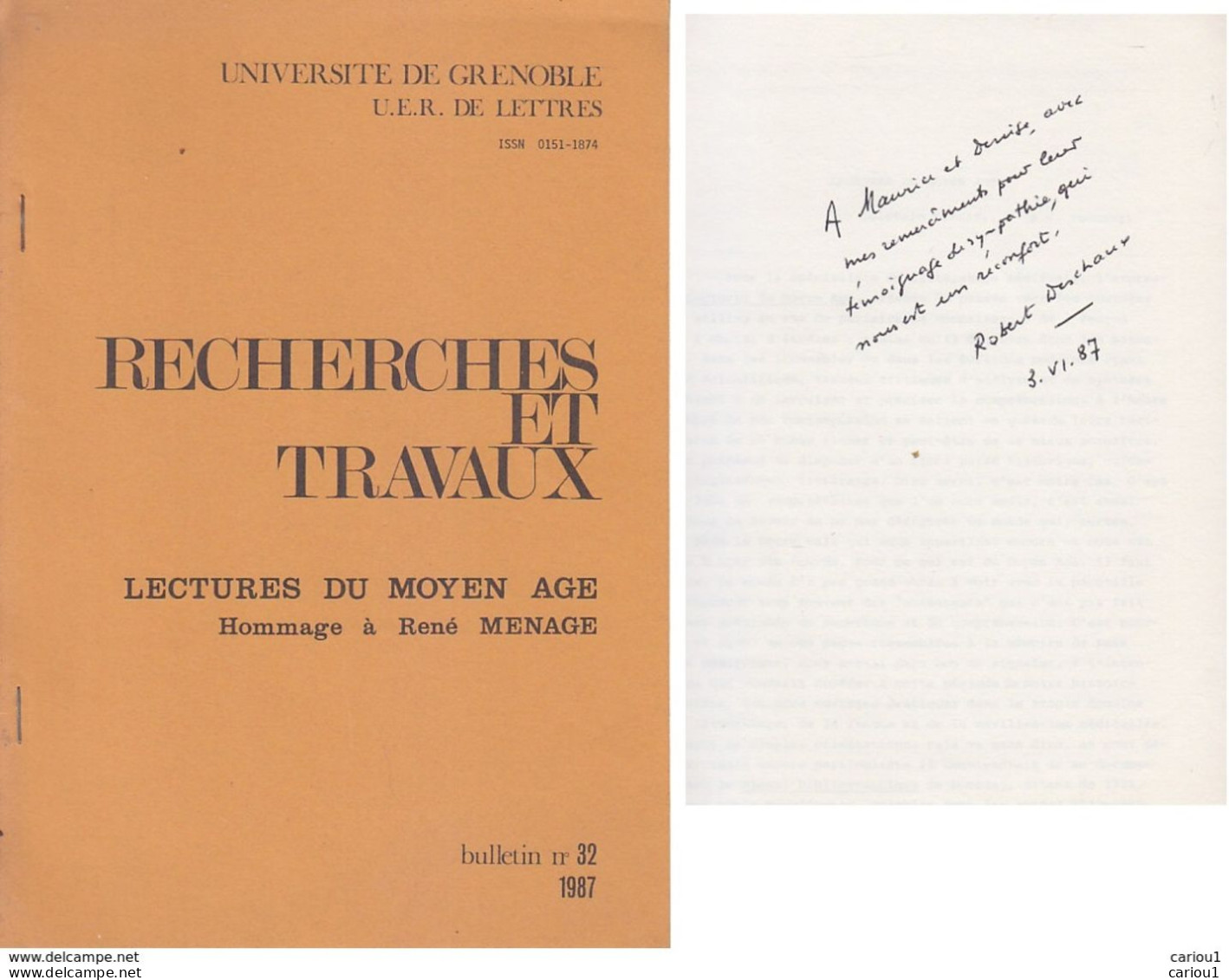 C1  Robert DESCHAUX Lectures Du MOYEN AGE Hommage Rene Menage 1987 DEDICACE PORT INCLUS FRANCE - Libri Con Dedica