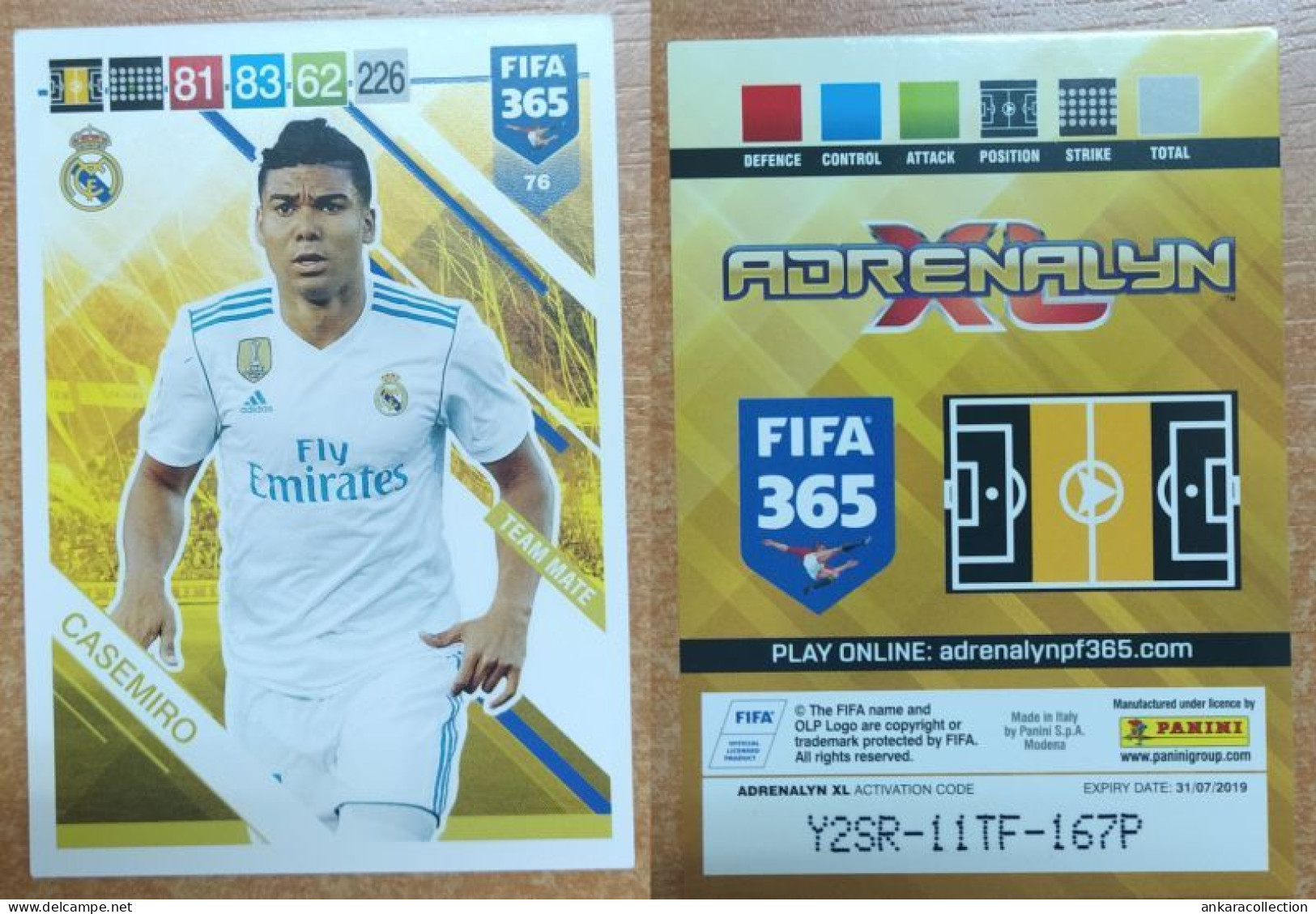 AC - 76 CASEMIRO  REAL MADRID  PANINI FIFA 365 2019 ADRENALYN TRADING CARD - Tarjetas