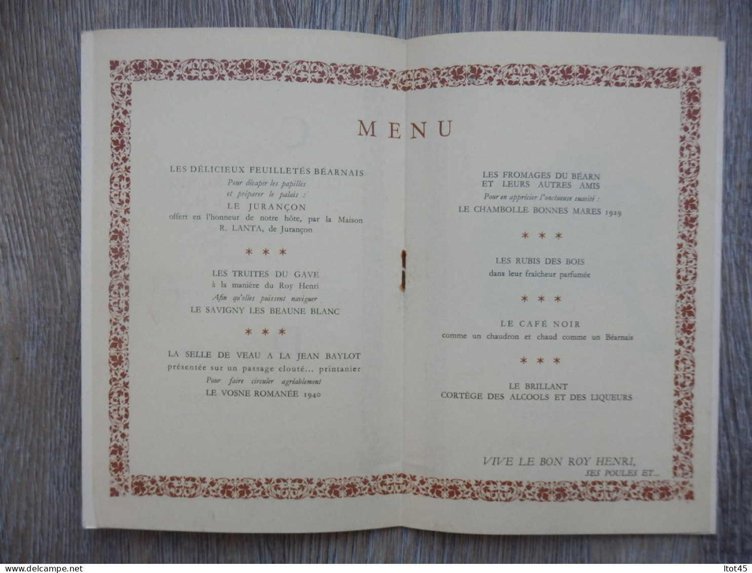 MENU LE CLUB GASTRONOMIQUE DU CINEMA 1952 - Menus