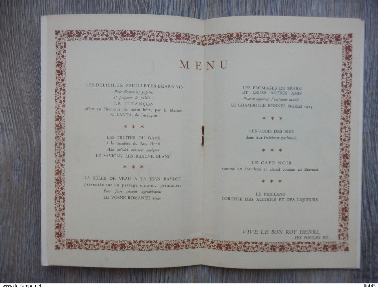 MENU LE CLUB GASTRONOMIQUE DU CINEMA 1952 - Menú