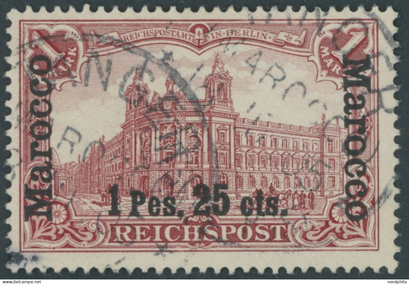 DP IN MAROKKO 16II O, 1903, 1 P. 25 C. Auf 1 M. Fetter Aufdruck, Feinst (kleine Schürfung), Mi. 240.- - Deutsche Post In Marokko