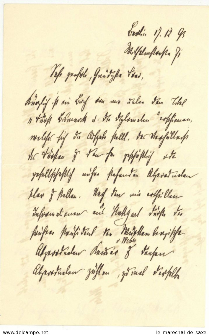 Geschichtswissenschaften Heinrich Von Poschinger (1845-1911) Historiker Schriftsteller Autograph Berlin 1893 - Politisch Und Militärisch