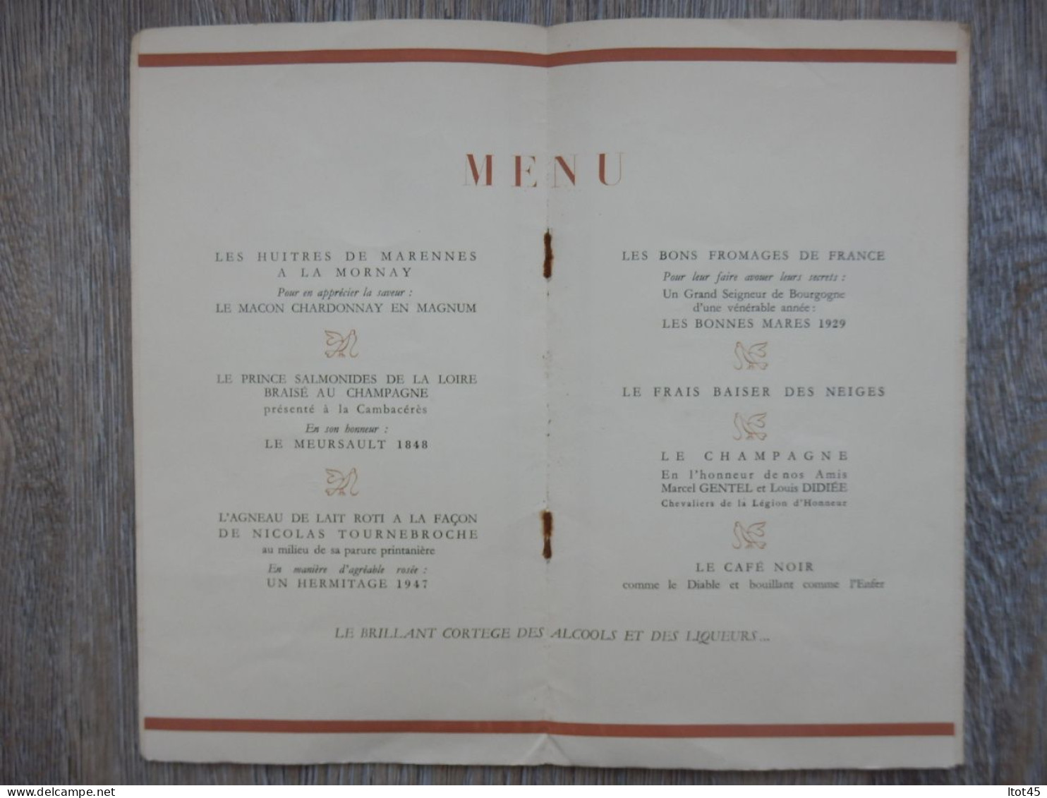 MENU LE CLUB GASTRONOMIQUE DU CINEMA 11 MARS 1952 - Menus