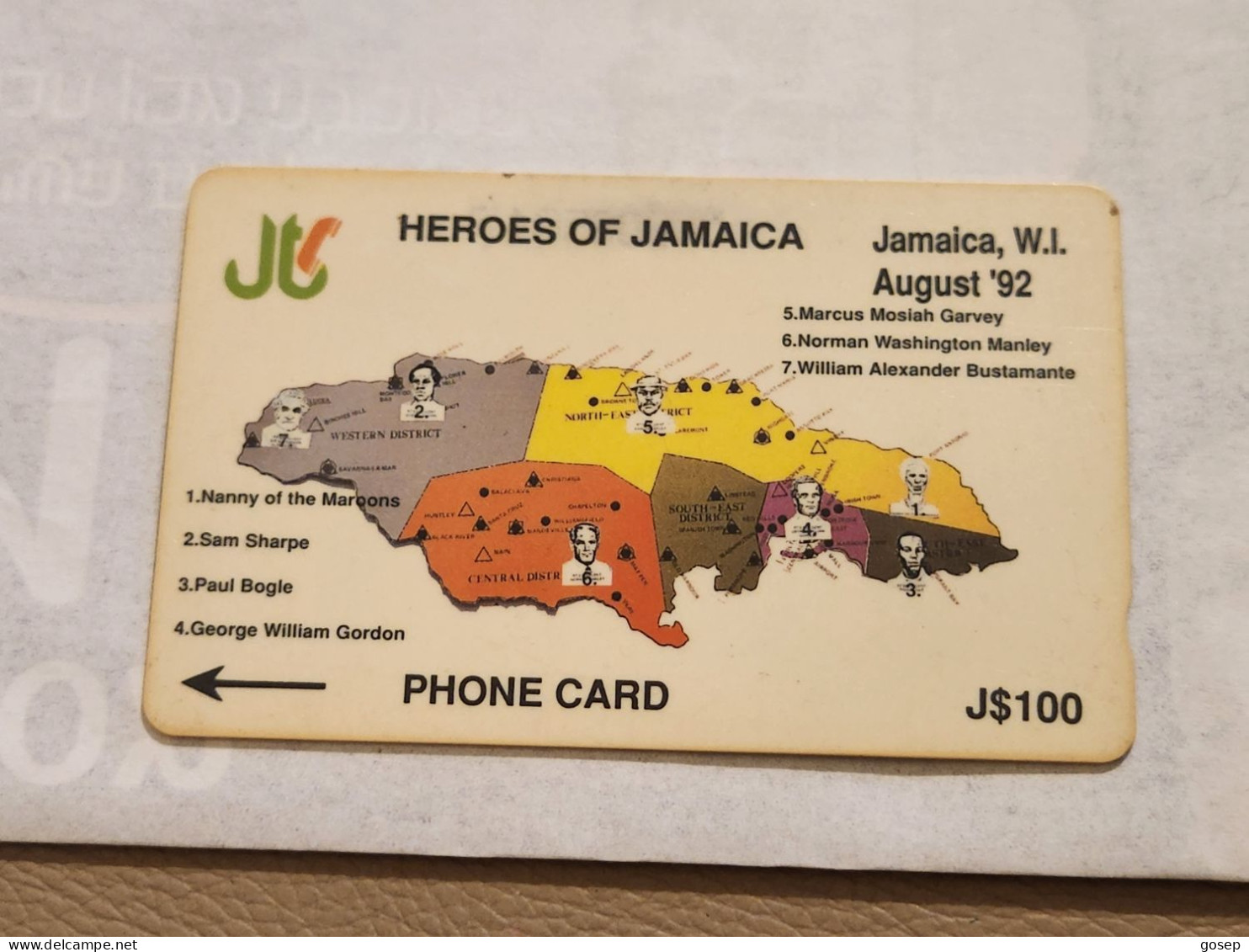 JAMAICA-(9JAMB-JAM-9b)-Hereos Of Jamaica-(64)-(9JAMB085016)-(J$100)-used Card+1card Prepiad - Jamaïque