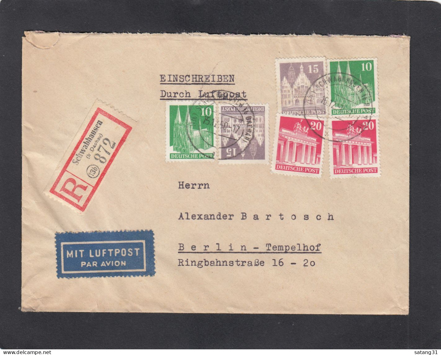 EINGESCHRIEBENER LUFTPOSTBRIEF AUS SCHWABHAUSEN NACHN BERLIN. - Storia Postale