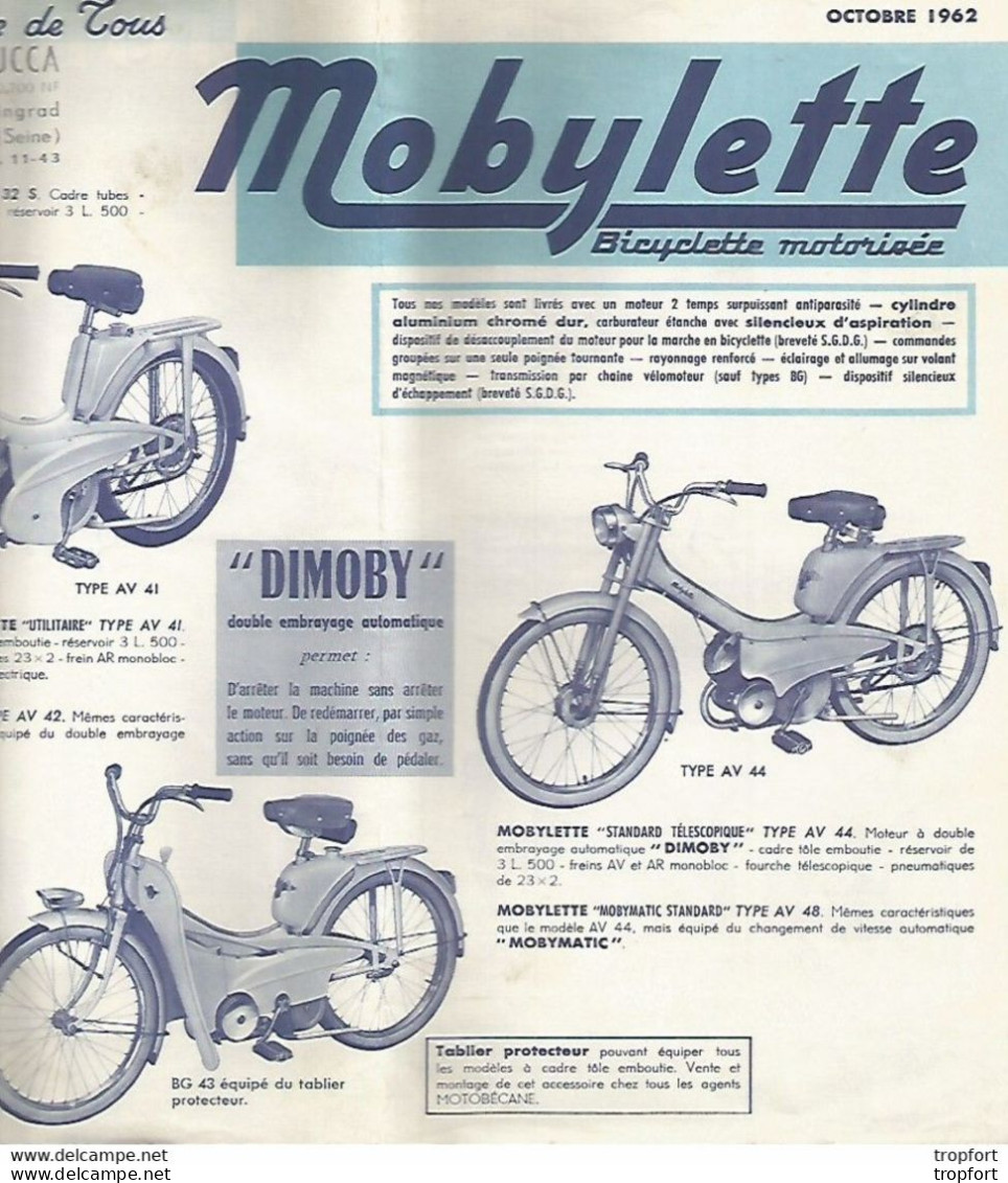 PZ / Feuillet PUBLICITAIRE MOBYMATIC Moto Mobylette 1962 DIMOBY - Reclame