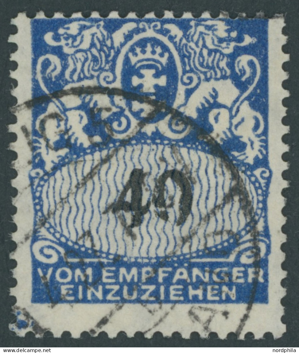 PORTOMARKEN P 34II O, 1923, 40 Pf. Dkl`kobalt Mit Plattenfehler 0 Der Wertangabe 40 Unten Offen, Pracht, Gepr. Kniep, Mi - Strafport